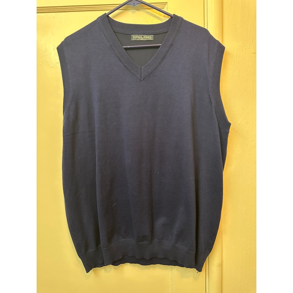 PJ Paul Jones Mens 2XL Navy Blue V-Neck Sweater Vest Viscose Blend Knit preppy